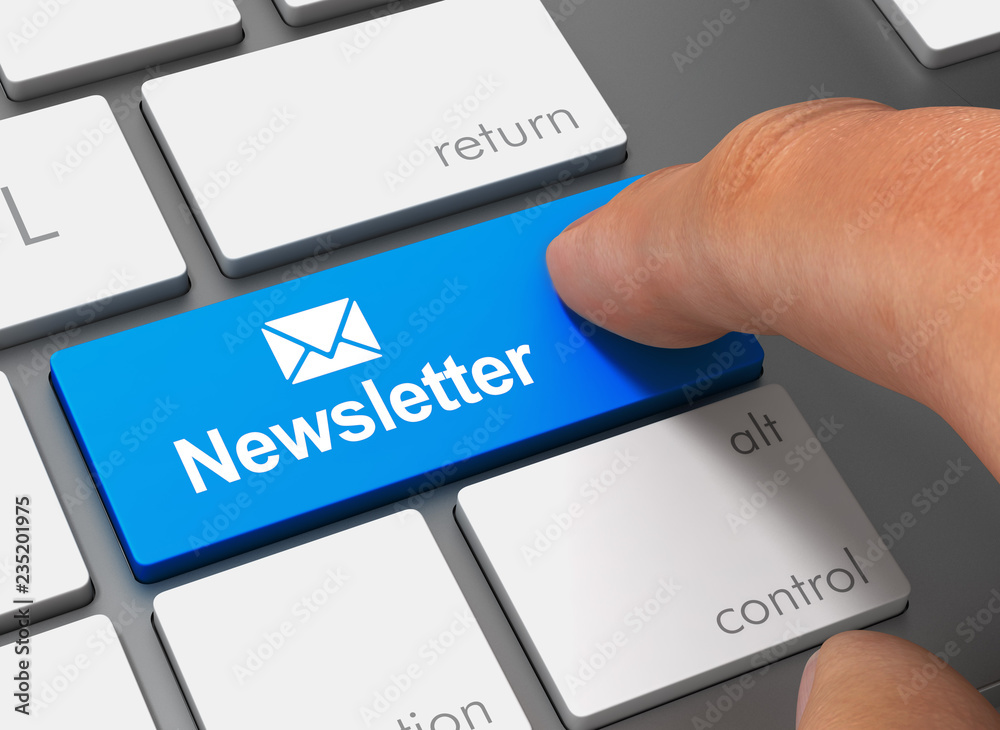 newsletter pushing keyboard with finger 3d illustration Stock ...