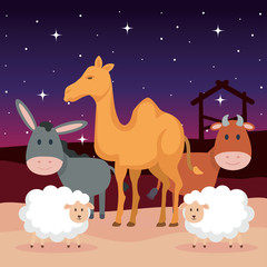 Wall Mural - group of animals manger characters