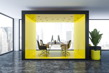 Modern yellow office interior, front view