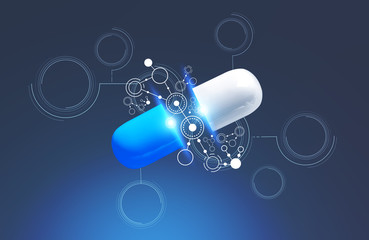 Wall Mural - Pill in immersive interface, dark blue