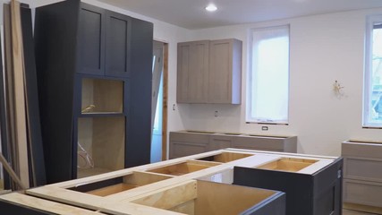 Wall Mural - Installed wood kitchen cabinets with modern of installs cabinet.