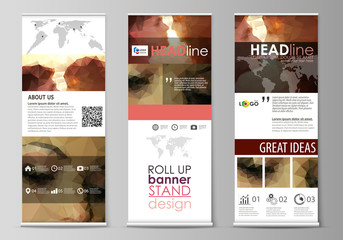 Poster - Roll up banner stands, abstract geometric design templates, corporate vertical vector flyers, flag layouts. Romantic couple kissing. Beautiful background. Geometrical pattern in triangular style.