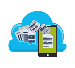 Canvas Print - cloud computing with documents and smartphone