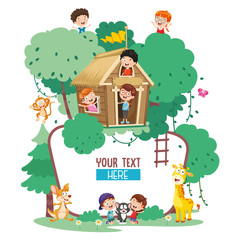 Wall Mural - Vector Illustration Of Kids And Animals