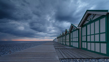 France West Coast Cayeux 26 May, 2018 Beach Cabins At The Longest Boardwalk Of Europe.