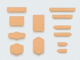 Poster - Wooden Sign Plain Empty 3d Board Banner Elements Set