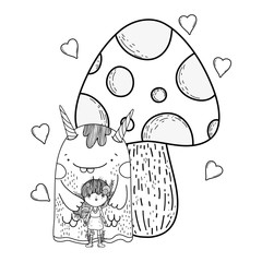 fairy and monster with fungus and hearts