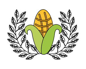 Sticker - corn leaves fresh organic emblem