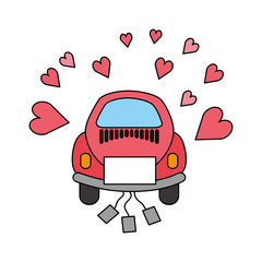 Canvas Print - wedding car with cans love hearts