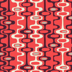 Wall Mural - Seamless abstract mid century modern pattern for backgrounds, fabric design, wrapping paper, scrapbooks and covers. Retro design of organic oval shapes and stripes. Vector illustration.