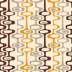 Wall Mural - Seamless abstract mid century modern pattern for backgrounds, fabric design, wrapping paper, scrapbooks and covers. Retro design of organic oval shapes and stripes. Vector illustration.