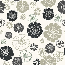 Pretty, Seamless Floral Pattern In Neutral Tones. Multi Directional Vector Design With Light Background. Great For Many Uses- Packaging, Textiles, Home Decor, Fashion, Stationery, Invitations.
