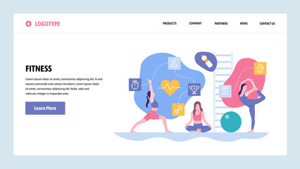 Aufkleber - Vector web site gradient design template. Sport fitness exercise and yoga class. Landing page concepts for website and mobile development. Modern flat illustration.