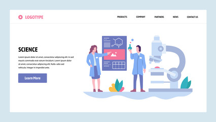 Aufkleber - vector web site gradient design template. science experiment in a lab. scientists, microscope, flask