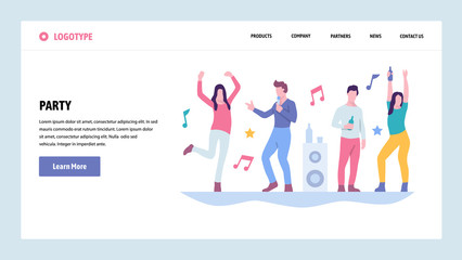 Wall Mural - vector web site gradient design template. people dancing in night club. college student party. landi