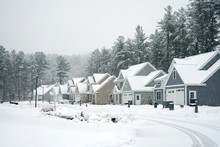 Houses In Residential Community After Snow In Winter 