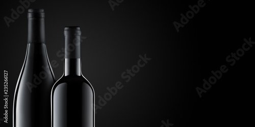 Template concept two wine bottle for your design and advertising company promotion your of product on black background with copy space. Wine bottle mockup. Front view