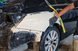 Car painting procedure at auto service store , Car accident at the front door and rear door left