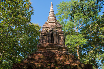 The teak forest temple or Wat Pa Sak the most beautiful ancient pagoda in Chiang Saen district of Chiang Rai province of Thailand.