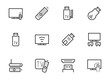 TV stick and box vector icon set in thin line style