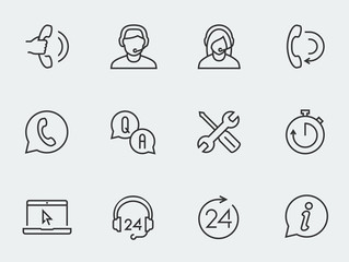 Support service vector icon set, thin line design