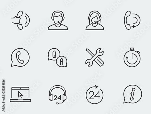 Fotografía Support service vector icon set, thin line design