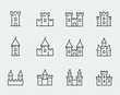 Vector medieval castles icon set in thin line style