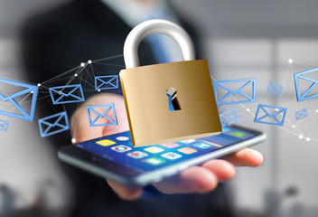 Poster - Padlock security connection isolated on a color background - 3d rendering
