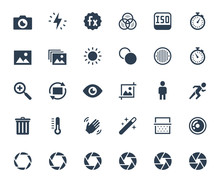 Photography And Digital Camera Related Vector Icon Set