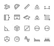 Measuring related vector icon set in thin line style