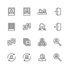 Social profile related vector icon set in thin line style