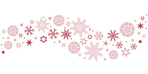 Wall Mural - decorative red christmas border wave with snowflakes and stars vector illustration eps10