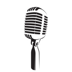 Vector illustration of retro microphone light silhouette on white background