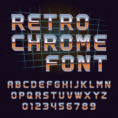 Vector retro 80's chrome font