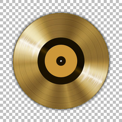 Wall Mural - Gramophone golden vinyl LP record template isolated on checkered background. Vector illustration