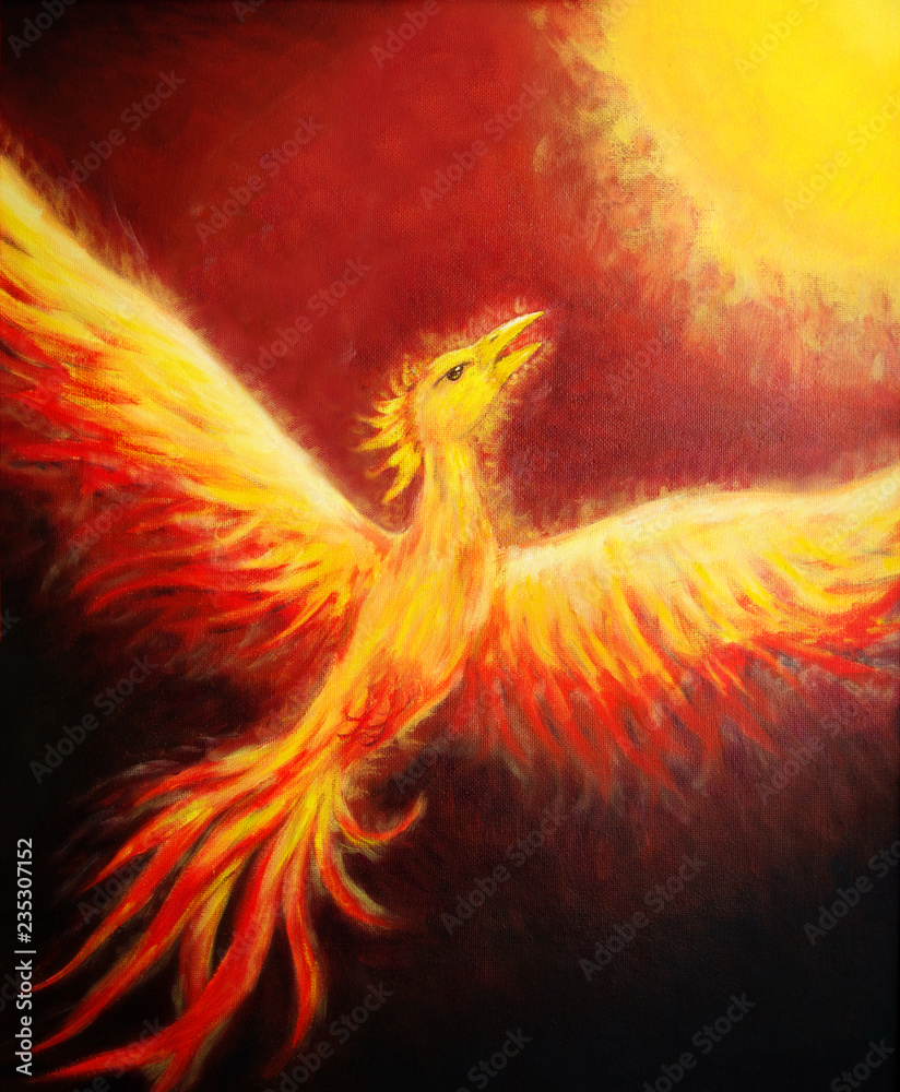 Flying phoenix bird as symbol of rebirth and new beginning. Stock ...