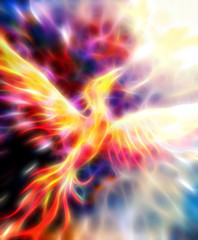 Poster - Flying phoenix bird as symbol of rebirth and new beginning. Fractal effect.