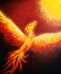 Poster - Flying phoenix bird as symbol of rebirth and new beginning.