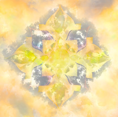 Aufkleber - color ornamental mandala and softly blurred watercolor background.