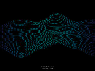 Aufkleber - Abstract vector dotted wave lines pattern green and blue colors isolated on black background for design elements in concept technology, modern, science.
