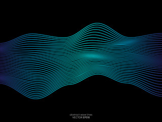 Poster - Abstract vector wave lines green and blue colors isolated on black background for design elements in concept technology, modern, science.