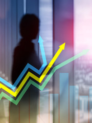 Financial growth arrows graph. Investment and trading concept. Abstract Cover Design Vertical Format.