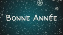 Animation Bonne Annee, Happy New Year In French Language, Greeting Card, Falling Snow, Blue Background
