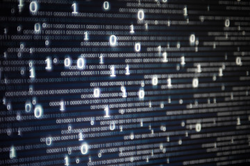 Canvas Print - Abstract big data image. Computer display screen with binary code moving in the background. text moving in matrix code style from top moving downward to the bottom of the screen.