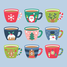 Christmas Holiday Cute Cocoa Chocolate Cup Elements Set.