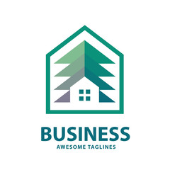 Wall Mural - creative and simple pine house logo, home and pine trees logo for property or housing business