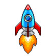 Pixel space rocket detailed illustration isolated vector