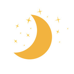 Moon and stars yellow vector icon.