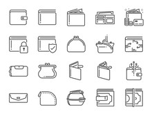 Wallet Icon Set. Included The Icons As Purse, Money, Bag, Finance, E-wallet And More.