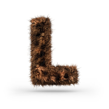 Uppercase fluffy and furry font. Letter L. 3D